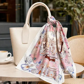 Romantic Chinoiserie Silk Scarf – Pink & Blue Oriental Garden Print