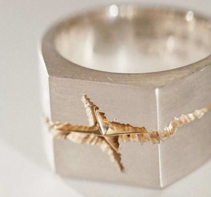 THE FISSURE RING — Wide-Band Matte Silver Ring | Sculptural Brutalist Statement Jewelry
