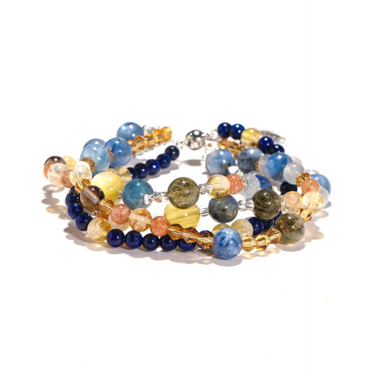 Healing Crystal Stackable Bracelet – Blue Lace Agate, Lapis Lazuli, Citrine & Sunstone