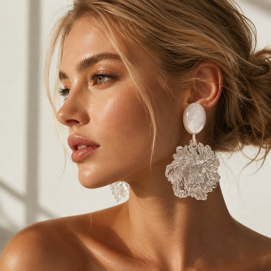 Transparent Bloom Drop Earrings — Floral Resin & Pearl Statement Earrings 🌸