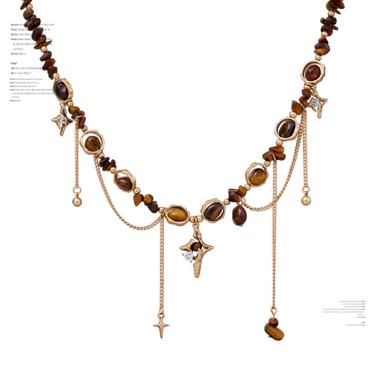 Tiger Eye & Gold Star Choker Necklace — Celestial Asymmetric Chain Drop ⭐
