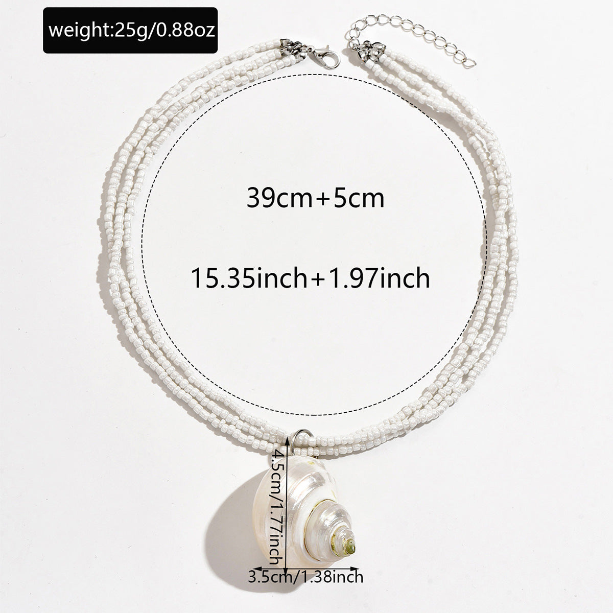 Whimsical Mermaid Conch Shell Pendant Necklace - 3-Layer White Bead Choker